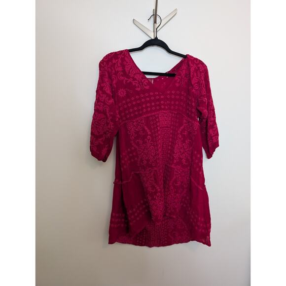 JOHNNY WAS pinkish red v-neck embroidered Tunic Top size s See Measurements - Picture 1 of 8